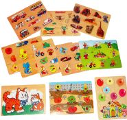 Wooden Peg Puzzle Assortment | 5 Each of 11 Designs | 55 Pieces | RRP £329.45 (Job Lot 55 Toys)