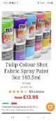3388 Pcs 103.5ml Tulip Colour Shots Fabric Spray Paint. Total RRP £43874.60