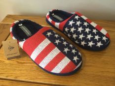 Job Lot 10 x Pairs Men's Dunlop, ÒUSA Stars and StripesÓ Memory Foam, Mule Slippers, Size L (10/1...