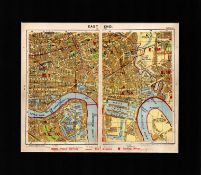 London Iconic District The East End Mounted Coloured Antique Map.