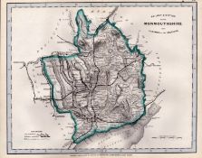 Wales Monmouthshire Cruchley Scarce Antique Railways & Stations Coloured Map.