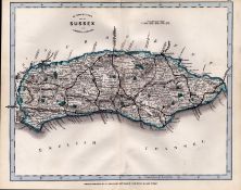 County Sussex Cruchley Scarce Antique Railways & Stations Coloured Map.
