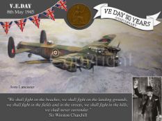 VE Day 80th Anniversary Designed Metal Art Coin Display Avro Lancaster
