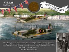 VE Day 80th Anniversary Designed Metal Art Coin Display Spitfires White Cliffs