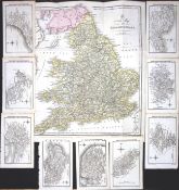 England & Wales Samuel Leigh Antique Copper Engraved Large Map & 11 Small Maps.