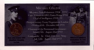 Michael Collins “The Big Fella” Irish leader Original Birth & Death Coin Metal Display.