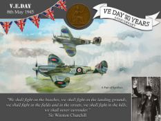 VE Day 80th Anniversary Designed Metal Art Coin Display Spitfires On Patrol
