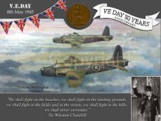 VE Day 80th Anniversary Designed Metal Art Coin Display Wellington Bombers