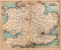 Central Area of England Double Sided Coloured Antique 1896 Map.