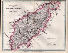 Northamptonshire Cruchley Scarce Antique Railways & Stations Coloured Map.
