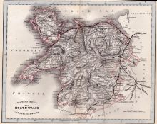 North Wales Cruchley Scarce Antique Railways & Stations Coloured Map.