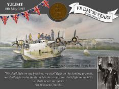VE Day 80th Anniversary Designed Metal Art Coin Display Short Sunderland Flying Boat