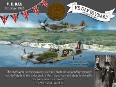 VE Day 80th Anniversary Designed Metal Art Coin Display Spitfires Over Dover
