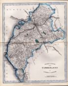 Cumbria & The Lakes Cruchley Scarce Antique Railways & Stations Coloured Map.
