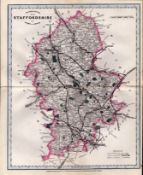 Staffordshire Cruchley Scarce Antique Railways & Stations Coloured Map.