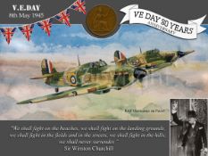 VE Day 80th Anniversary Designed Metal Art Coin Display Hurricanes On Patrol