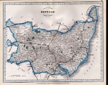 County Suffolk Cruchley Scarce Antique Railways & Stations Coloured Map.
