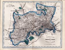 Middlesex & London Cruchley Scarce Antique Railways & Stations Coloured Map.