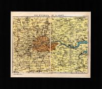 The Environs of London Detailed Coloured Mounted Antique Map.