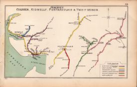 Pembrey Colbren Kidwelly Pontardulais Wales Antique Railway Diagram 118.