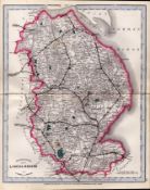 Lincolnshire Cruchley Scarce Antique Railways & Stations Coloured Map.