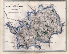 Hertfordshire Cruchley Scarce Antique Railways & Stations Coloured Map.