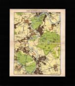 London District Kew, Richmond & Kingston Mounted Coloured Antique Map.