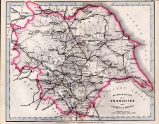 Yorkshire Cruchley Scarce Antique Railways & Stations Coloured Map.