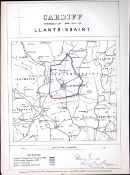 Cardiff Llantrissaint District Wales Boundary Commission 157-Year-Old Antique Map.