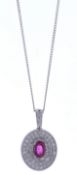 Platinum Oval Cluster Claw Set Diamond and Ruby Pendant and Chain (R0.99) 0.65 Carats
