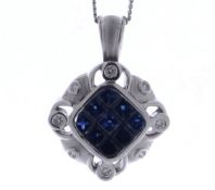 18ct White Gold Ladies Dress Diamond and Sapphire Pendant (S1.90) 0.18 Carats