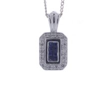 18ct White Gold Ladies Dress Diamond and Sapphire Pendant and Chain (S0.25) 0.40 Carats