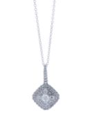 9ct White Gold Cluster Diamond Pendant and Chain 1.00 Carats
