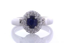 Platinum Oval Cluster Claw Set Diamond and Sapphire Ring (S0.43) 0.34 Carats