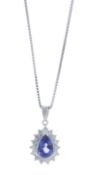 Platinum Pear Cluster Claw Set Diamond and Tanzanite Pendant and Chain (T1.55) 0.60 Carats