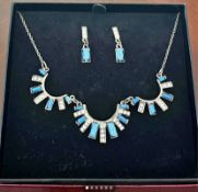 Vintage 90s Blue Glass Bead and Silver Tone Necklace