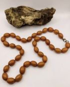 Stunning Large Vintage Copper Brown Pine Resin Beaded Necklace. 90 cm