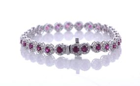 14ct White Gold Round Cluster Claw Set Diamond and Ruby Bracelet (R4.75) 3.00 Carats