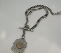Antique Sterling Silver Double Albert Pocket Watch Chain 14.5”60.76g