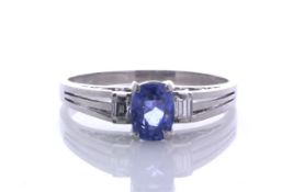 Platinum Diamond and Sapphire Ring (S0.91) 0.14 Carats