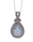 9ct Rose Gold Pear Cluster Claw Set Diamond Pendant and Chain 0.50 Carats