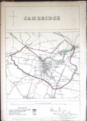Cambridge Boundary Commission 157-Year-Old Coloured Antique Map.
