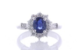 Platinum Ladies Dress Diamond and Sapphire Ring (S0.90) 0.60 Carats