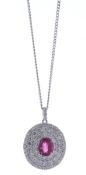 Platinum Oval Cluster Claw Set Diamond and Ruby Pendant (R1.18) 0.98 Carats