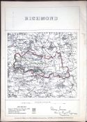 Richmond Yorkshire Boundary Commission Coloured 157-Year-Old Antique Map.