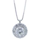 Platinum Round Cluster Claw Set Diamond Pendant 0.90 Carats