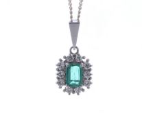 Platinum Emerald Cluster Claw Set Diamond and Emerald Pendant (E0.48) 0.22 Carats