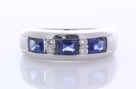 Platinum Semi Eternity Diamond and Sapphire Ring (0.79) 0.09 Carats
