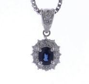 Platinum Oval Cluster Diamond and Sapphire Pendant With An 18ct White Gold Chain (S1.03) 0.53 Car...