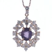 18ct Rose Gold Ladies Dress Diamond and Sapphire Pendant and Chain (S1.53) 1.17 Carats